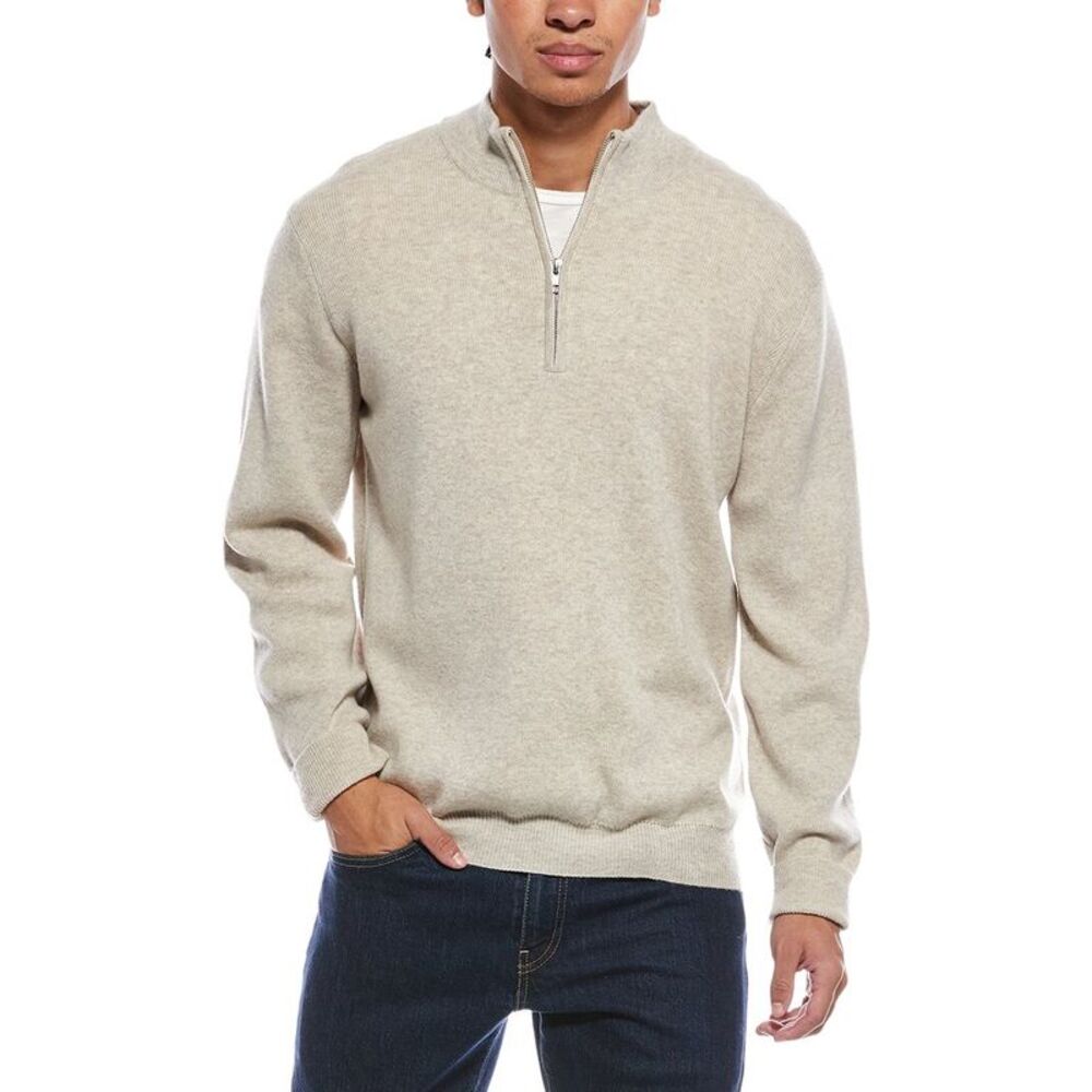 Brodie Cashmere Mens Ribbed Wool & Cashmere-Blend 1/4-Zip Mock Neck Sweater,